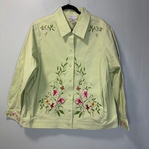 Victor Costa Occasion Vintage Floral Embroidered Snap Front Jacket 1X Green NWT